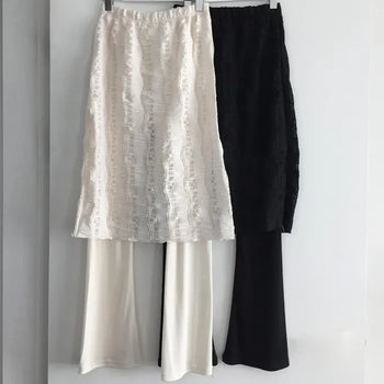 Lace skirt pants bootcut layered knit pants travel look