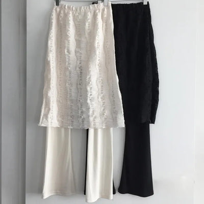 Lace skirt pants bootcut layered knit pants travel look