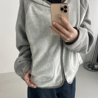 Fluffy Two-Tone Raglan Fleece Zip-Up Hoodie