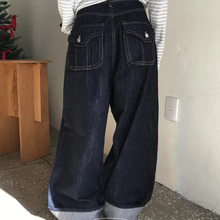 Fork Non-fade Pocket Raw Wide Long Denim Pants