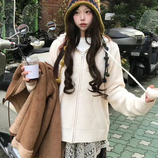 Madeleine Pom-Pom Knit Zip-Up Hoodie