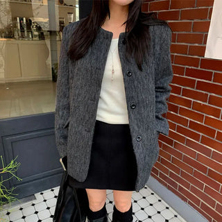 Mohair Wool Collarless Jacket 1 Color