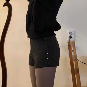 Side Gold Stud Slim Fit Medium High-Waisted Shorts