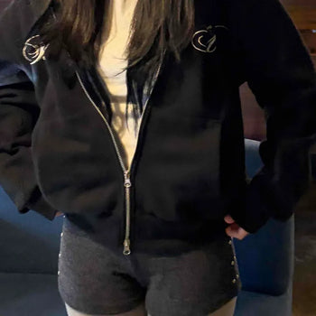 Cropped Zip-Up Jacket with Metal Buckle Ring Detail