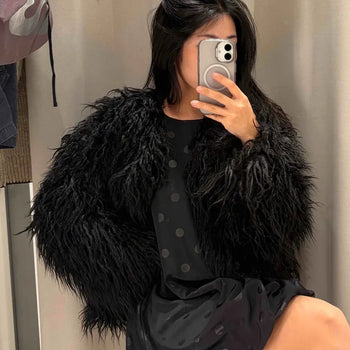 Monggle Lamb Wool Round Neck Bolero Jacket