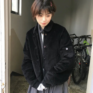 Corduroy floral button bomber jacket