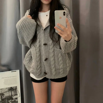 [Super Cute/Cozy..] Winter Duffle Coat Hooded Knit Cardigan