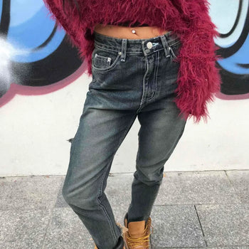 Gray Washed Slim Straight Fit Denim Long Pants