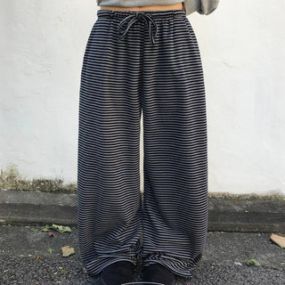 Moti Stripe Color Block Elastic Waist Wide Long Pants