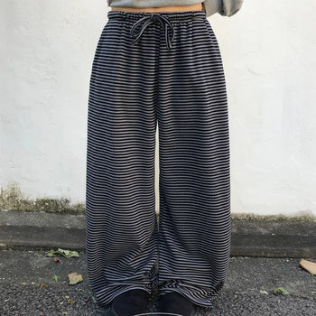 Moti Stripe Color Block Elastic Waist Wide Long Pants