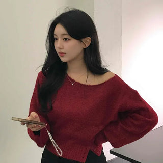 Soft Delicate Fit Boat Neck Cropped Loose Fit Knit