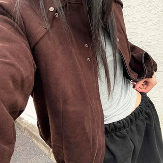 Vintage Suede Loose Fit Hooded Cropped Padded Jacket