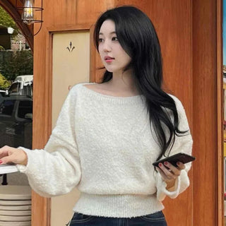 Soft Touch Heathered Boat Neck Balloon Knit