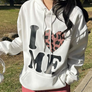 Daily Big Lettering Heart Leopard Patch Oversized Hoodie