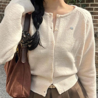 Soft Daily Round Neck Crop Knit Cardigan