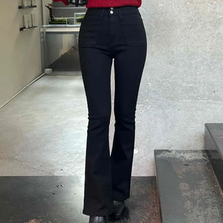 High-waisted Slim Bootcut Cotton Pants