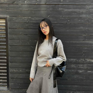 Campus Mode Round Neck Loose Fit Wool Blend Knit