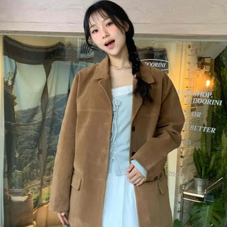 Campus Look Tailored Loose Fit Midi Length Suede Jacket
