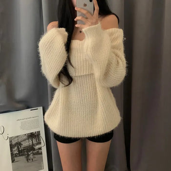 [No shedding/Cool..] Jenny Pine Leaf Oversized Off-shoulder Knit