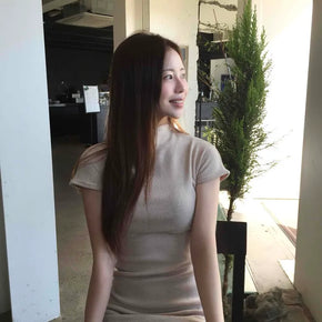 Soft Seamless Slim Fit Short Sleeve Knit Dress