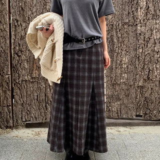 Winter Check Maxi Long Skirt 2 Colors