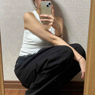 Balloon Fit Cotton Elastic Waist Wide Long Pants