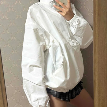 Loose Fit Short Length Half-Zip High-Neck Windbreaker
