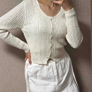 Delicate Fit Summer V-Neck Ribbed Crop Knit Cardigan