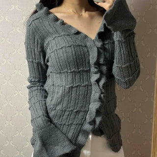 Loose-fit Shade Frill Trim Knit Cardigan