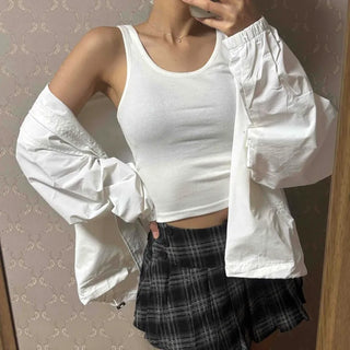 Basic Slim Fit Round Neck Cotton Crop Sleeveless