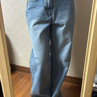 Loose-fit vintage washed long denim pants