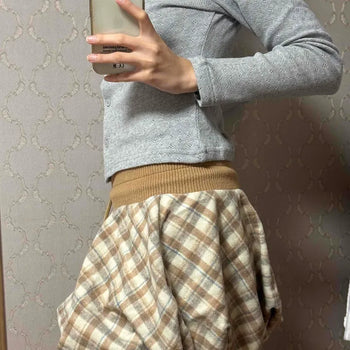 Argyle Check Knit Elastic Bubble Mini Skirt