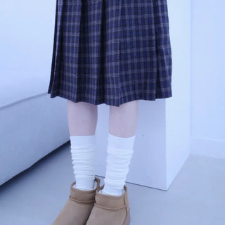 Horse Check Pleated Midi Skirt