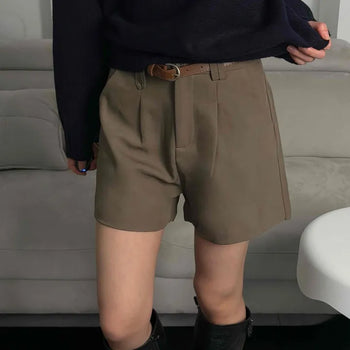 Daily Stitch Line Leather Belt Cotton Shorts