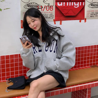 Moane Embroidered Oversized Two-Way Zip-Up Hoodie