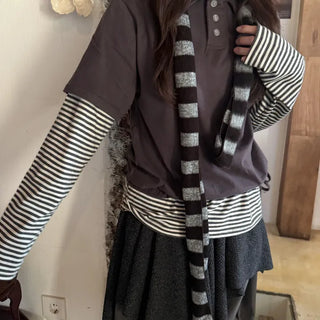 Minori Layered Brushed Striped Muffler (2 colors)