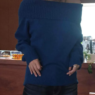 Turtleneck Off-Shoulder Ribbed Knit