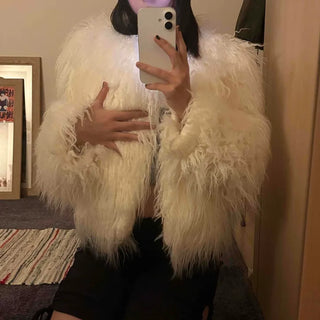 Shaggy Long Fur Collarless Loose Fit Jacket