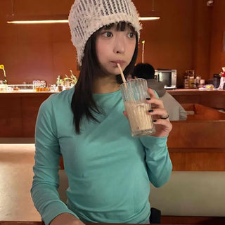 Daily Round Neck Colored Cotton Long Sleeve T-shirt