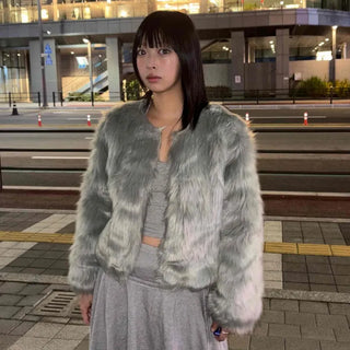 Glam Loose Fit Fur Crop Jacket