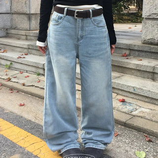 Kiv Fleece-lined Washed Wide Denim Pants