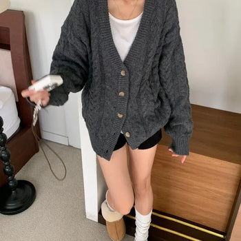 [Cozy/Warm..] Cable Knit Oversized Basic Cardigan