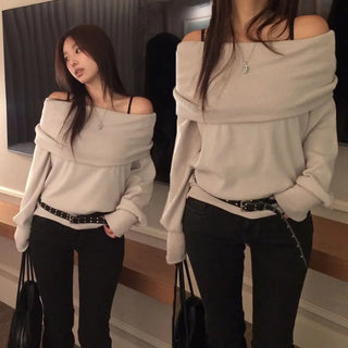 Ueson Off-shoulder Sweatshirt [Fleece-lined]