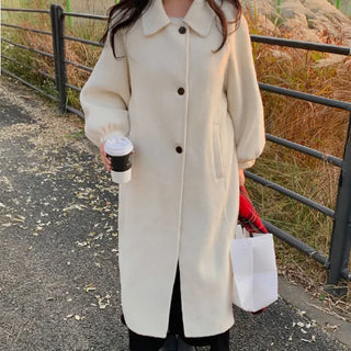 Wedding Guest Look🏆  Objet Wool Collar Pocket Long Coat Handmade Belt Raglan Button Jacket Spring Wedding Guest Look Autumn Outerwear