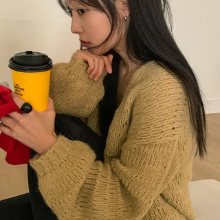 Josephine Boxy Loose Wool Knit Cardigan Sweater