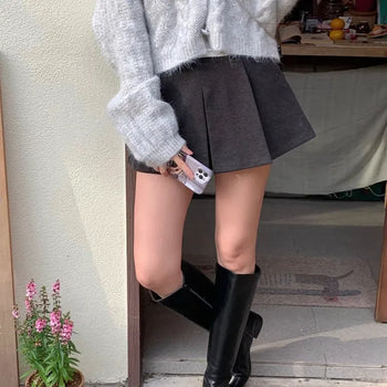 Oliver Double-Fleece Pintuck Mini Skirt