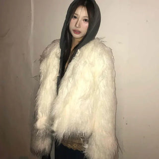 Shaggy Tibetan Lamb Fur Open Loose Fit Jacket
