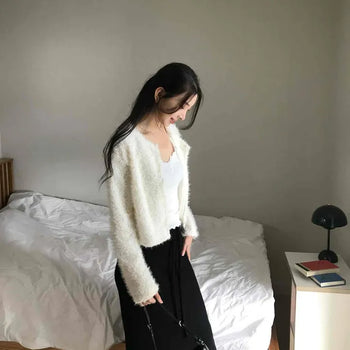 Boucle Texture Slim Fit Knit Cardigan