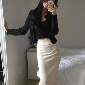Minimal slim-fit high-waisted knit maxi skirt