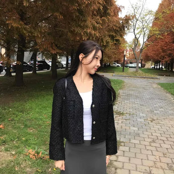 Eco Tweed Crop Collarless Jacket